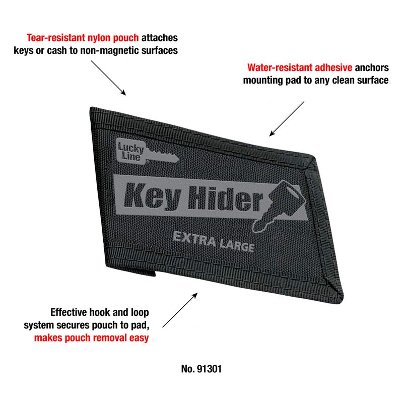Lucky Line Key Hider Pouch, Velcro Nylon Adhesive, Extra Large (91301),Black - Image 5